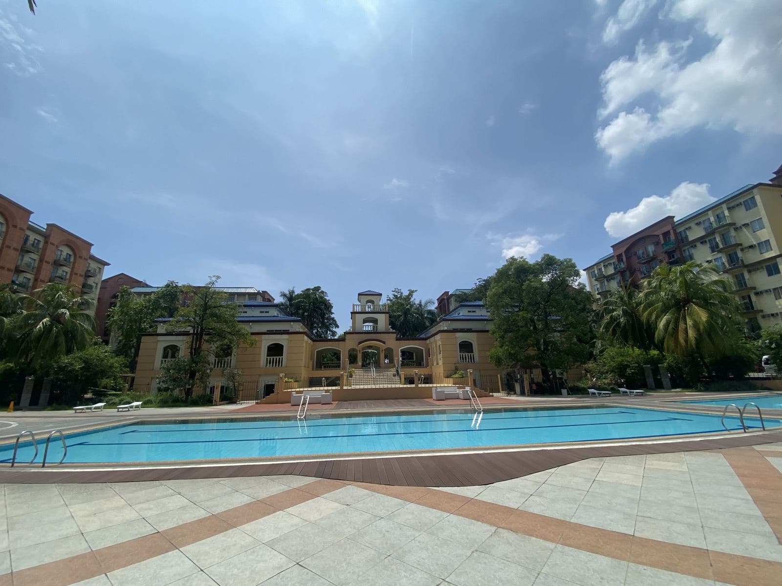 The lap pool in front of the clubhouse